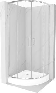 Mexen Rio, štvrťkruhový sprchovací kút s posuvnými dverami 80 x 80 cm, 5mm číre sklo, chrómový profil + biela vysoká sprchová vanička Rio, 863-080-080-01-00-4710