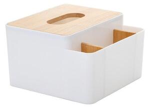 Stojan na vreckovky a písacie potreby biely drevo/plast