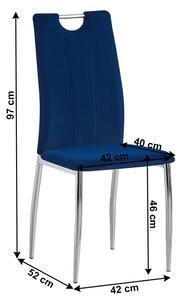 TEMPO Jedálenská stolička, modrá Velvet látka / chróm, OLIVA NEW