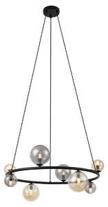 Závesná lampa čierna s dymovým a jantárovým sklom okrúhla 8-svetiel - Monaco