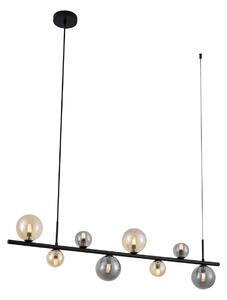 Závesná lampa čierna s dymovým a jantárovým sklom obdĺžniková 8-svetiel - Monaco