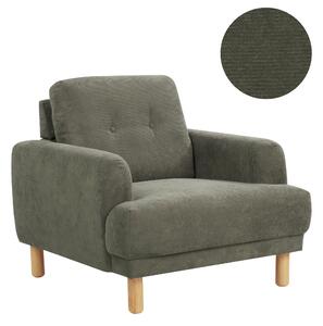 Kreslo tmavozelená menčestrové čalúnenie drevené nohy minimalistický retro štýl obývacia izba