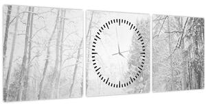 Obraz - Drevené mólo v zime (s hodinami) (90x30 cm)