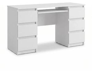 Písací Stôl CUBA Biela Mat – Počítačový Stôl so 6 Zásuvkami a Výsuvom na Klávesnicu, Š130 x V78 x H50 cm