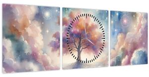 Obraz – Strom života v oblakoch (s hodinami) (90x30 cm)