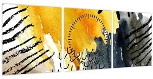 Obraz - Abstraktný akvarel (s hodinami) (90x30 cm)
