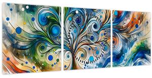 Obraz – Farebný energetický strom (s hodinami) (90x30 cm)