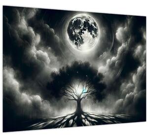 Obraz – Čiernobiely strom v splne (70x50 cm)
