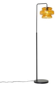 Retro stojacia lampa čierna s oranžovým sklom - Denise