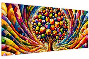Obraz – Farebný strom s jablkami (120x50 cm)