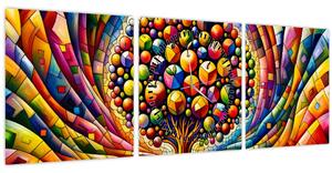 Obraz – Farebný strom s jablkami (s hodinami) (90x30 cm)