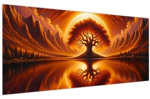 Obraz – Strom v krvavom slnku (120x50 cm)