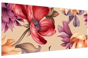 Obraz - Vintage kvety (120x50 cm)