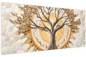 Obraz – Zlatý strom života v mozaike (120x50 cm)