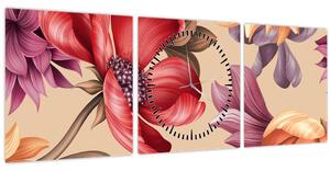 Obraz - Vintage kvety (s hodinami) (90x30 cm)
