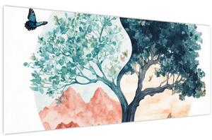 Obraz – Akvarelový strom plný života (120x50 cm)