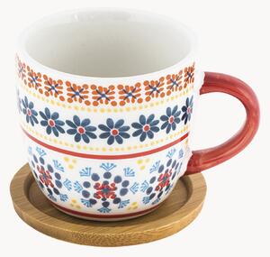 Šálky na kávu z nového kostného porcelánu's bambusovými podšálkami Gardeny, 6 ks