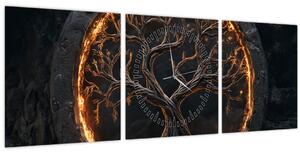 Obraz – Strom života v láve I. (s hodinami) (90x30 cm)