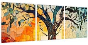 Obraz – Mozaika – slnko a strom I. (s hodinami) (90x30 cm)
