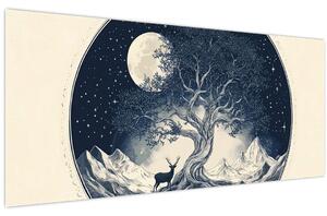 Obraz – Magický strom s jeleňom I. (120x50 cm)