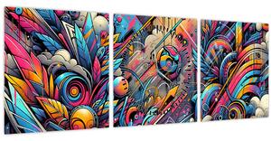 Obraz - Pestrofarebné graffiti (s hodinami) (90x30 cm)