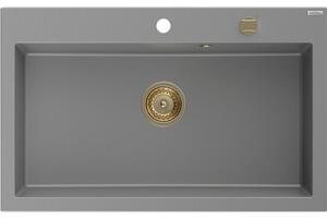 Mexen Elix, 1-korový granitový drez 800 x 500 mm, šedá, zlatý sifón, 6527801005-71-G