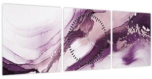 Obraz - Purple fluid art (s hodinami) (90x30 cm)