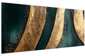 Obraz - Zelená abstrakcia so zlatom I. (120x50 cm)