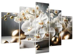 Obraz - Orchidea a zlaté gule (150x105 cm)