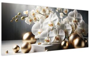 Obraz - Orchidea a zlaté gule (120x50 cm)