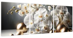 Obraz - Orchidea a zlaté gule (s hodinami) (90x30 cm)