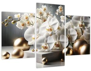 Obraz - Orchidea a zlaté gule (90x60 cm)