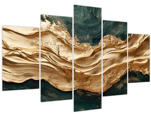 Obraz - Zelená abstrakcia so zlatom II. (150x105 cm)