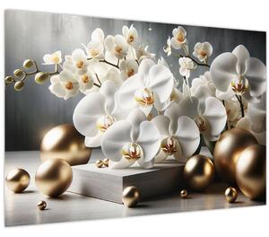 Obraz - Orchidea a zlaté gule (90x60 cm)