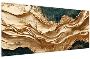 Obraz - Zelená abstrakcia so zlatom II. (120x50 cm)