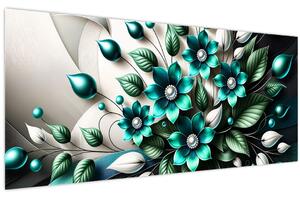 Obraz - 3D tyrkysové kvety (120x50 cm)