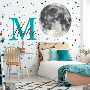 INSPIO-textilná prelepiteľná nálepka - Nálepky na stenu - Mesiac s hviezdami a menom