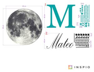 INSPIO-textilná prelepiteľná nálepka - Nálepky na stenu - Mesiac s hviezdami a menom