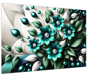 Obraz - 3D tyrkysové kvety (90x60 cm)