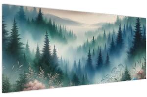Obraz - Lesná krajina s hmlou (120x50 cm)
