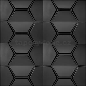 Obkladové panely 3D PVC HEXAGON D154 čierny, cena za kus, rozmer 500 x 500 mm, HEXAGON čierny, IMPOL TRADE