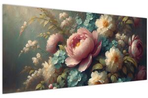 Obraz - Zátišie s kvetmi - maľba (120x50 cm)