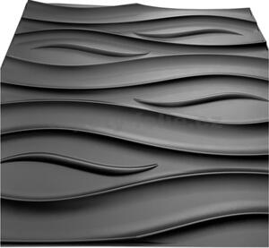 Obkladové panely 3D PVC vlnovky D152 čierne, cena za kus, rozmer 500 x 500 mm, vlnovky čierne, IMPOL TRADE