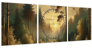 Obraz - Slnko žiariace lesom (s hodinami) (90x30 cm)