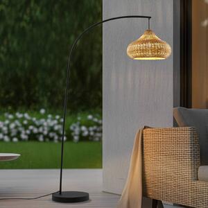 Vonkajšia stojacia lampa Lucande Taniola, béžová, ratan, 195 cm, IP44