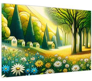 Obraz - Dedina v žlto-zelenej (90x60 cm)