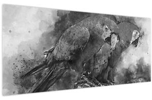 Obraz - Akvareloví papagáje (120x50 cm)