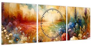 Obraz - Pestrofarebná lúka (s hodinami) (90x30 cm)