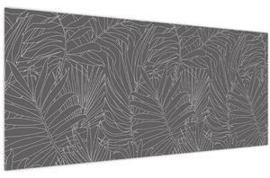 Obraz - Šedé palmové listy (120x50 cm)