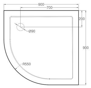Mereo Kora sprchový set: sprchovací kút R550, biely ALU, sklo Grape, 90 cm, vanička, sifón